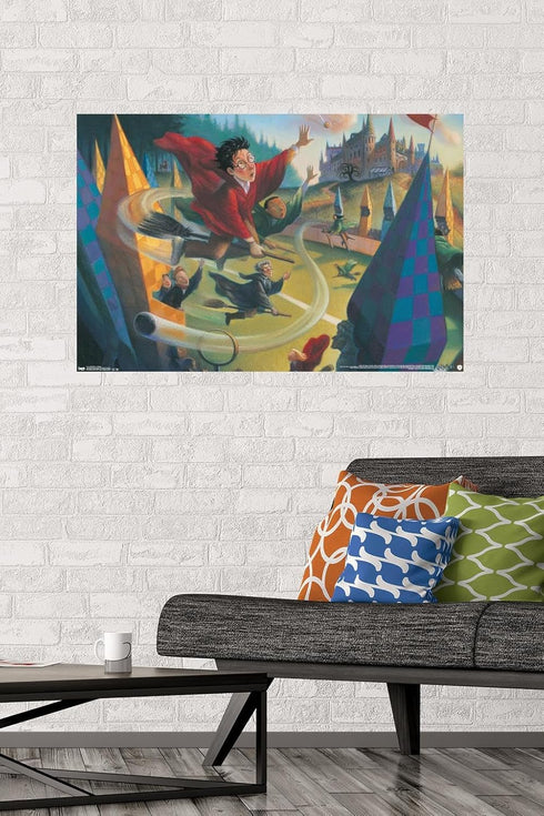 Trends International The Wizarding World: Harry Potter - Illustrated Quidditch Wall Poster, 34L x 22.4W, Premium Poster & Mount Bundle...