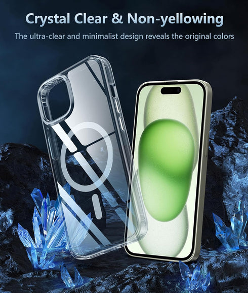 FNTCASE for iPhone 15-Plus Phone Case: Clear Case Military Grade Shockproof Protective Magnetic Cell Phone Cover, Anti Yellowing Scratch-Resistant...