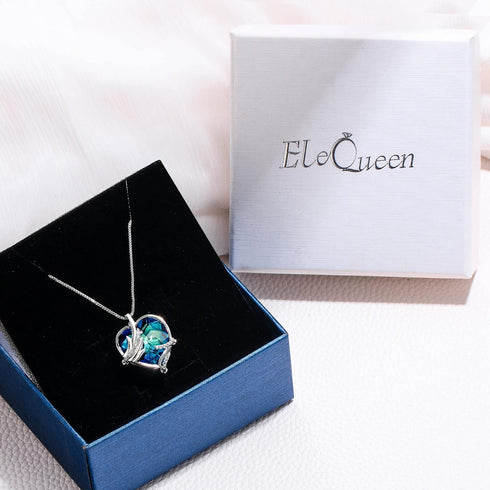 EleQueen Angel Wings Heart Necklace for Women, Pendant Jewelry Gifts for Her Women Mom Grandma on Christmas, Valentine's/Mother's Day, Anniversary...
