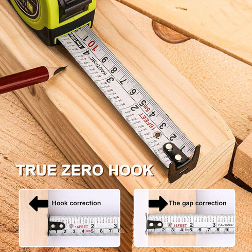 HAUTMEC 16Ft Tape Measure with Fractions 1/8,Multi-Catch Hook Retractable Measuring Tools,Heavy Duty Green Compact Case for Construction, Carpente...