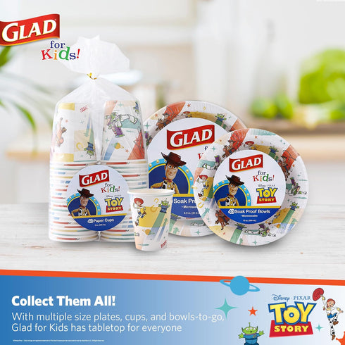 Glad for Kids Disney Pixar Toy Story 12oz Paper Bowls | Paper Bowls, Kids Bowls | Kid-Friendly Paper Bowls for Everyday Use, 12oz Disposable Bowls...