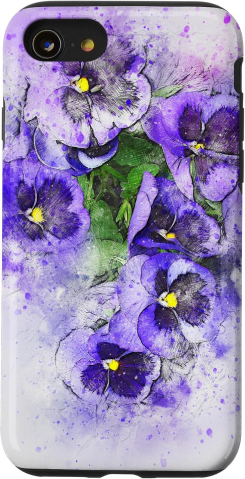 iPhone SE (2020) / 7 / 8 Purple Pansy Flower Phone Case Floral Art Gardening Gift Case...