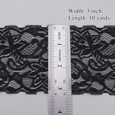 Elastic Lace Trim 10 Yards Black Lace Ribbon Floral Pattern Stretchy Lace Fabric for Sewing, Garment, DIY Crafts and Gift Wrapping...