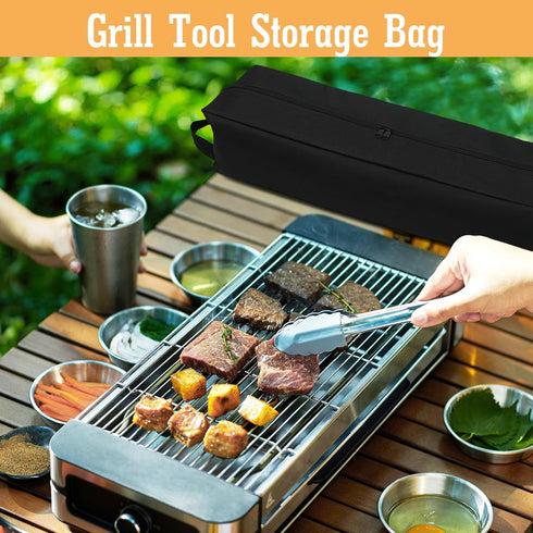 Grill Accessory Storage Bag, Tool Storage for Outdoor Grilling Utensil Holder with Inner Mesh Pockets and Magic Tape, Black Hardware BBQ Tools Sto...