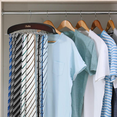 Tie Rack Hanger for Closet: Ohuhu 2 Packs 24 Folding Hooks Tie Hangers for Men Wooden Tie Holder Organizer Space Saving Necktie Storage 360 Degree...