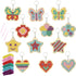 JHGCVX 12 Pcs Wooden Cross Stitch Keychain Kit?Make Your Own Cross Stitching Keyrings?Butterfly Flower Love Star Wood Cross Stitching Keyrings for...