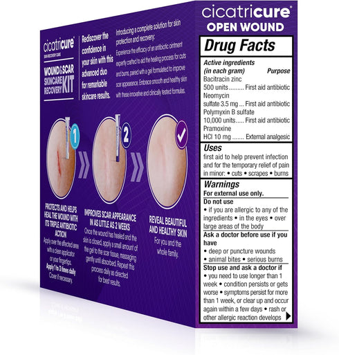 Cicatricure Skin Recovery Kit: Advanced Scar Gel & Open Wound Care Antibiotic Ointment, Reduces Stretch Marks, Surgical & Acne Scars, Treats Cuts ...