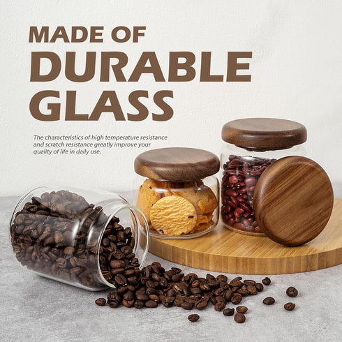 1 PC Small Glass Storage Jars with Airtight Lids, 10 fl oz (300ml) coffee container with Wooden Lid, Glass Pantry Canister for Beans, Rice, Sugar ...