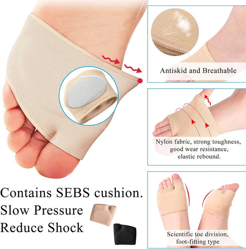 2Pairs Metatarsal Pads for Women Men Gel Sleeves Forefoot Cushion Pads Fabric Metatarsal Sleeve Pads with Gel Pads Ball of Soft Forefoot Cushions ...