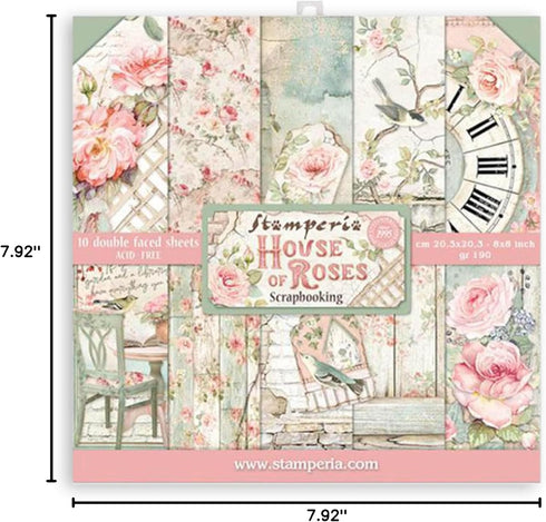 STAMPERIA INTERNATIONAL, KFT Scrapbooks Paper Pad 8X8 10PK HOUSE ROSE, 20.3 x 20.3 (8'' x 8''), Multicoloured...