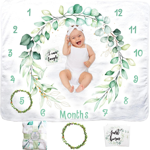 Evovee Baby Monthly Milestone Blanket Girl Boy Unisex Gender Neurtal Month Age Photo Photography Backdrop Newborn Props Nursery Decor Fleece Marke...