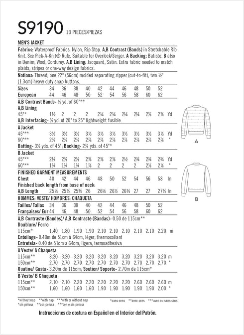Simplicity Sewing Pattern SS9190AA Men's Bomber Style Jacket, Size AA (34-42), White...