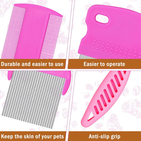 5 Pieces Dog Flea Comb Pets Grooming Comb Kit for Small Dogs Puppies Stainless Steel Teeth Dog Comb Tear Stain Remover Comb 2-in-1 Dog Combs with ...
