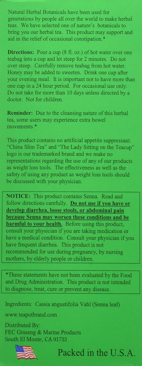 China Slim Tea Extra Strength For Men and Women 72 Tea Bags...