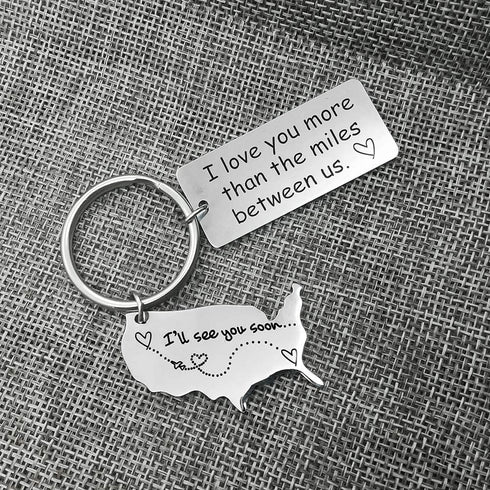 Xiahuyu Long Distance Relationship Gift Keychain I Love You More Than The Miles Between Us Keychain Going Away Gift Girlfriend Boyfriend Gifts Per...