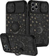 Goocrux (2in1 for iPhone 12 Pro Case Moon Plants for Women Girls Cute Phone Cover Flower Heart Stars Space Design with Slide Camera Cover+Ring Hol...