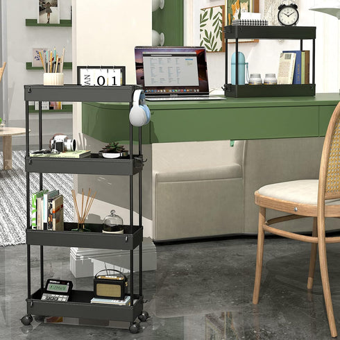 SPACEKEEPER Slim Rolling Storage Cart 4 Tier Bathroom Organizer Cart Mobile Shelving Unit Slide Out Utility Cart for Kitchen, Bthroom, Makeup, Cra...