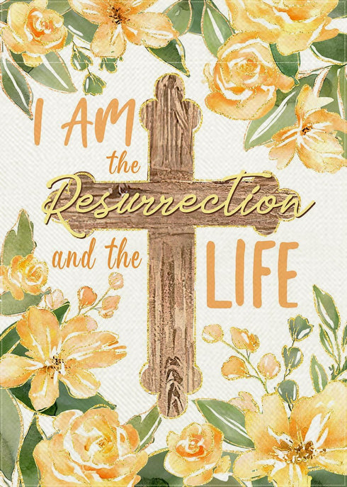 Spring Summer I Am The Resurrection and The Life Decorative Garden Flag, Easter Religious Cross Yellow Flower Yard Outside Decorations, Christian ...