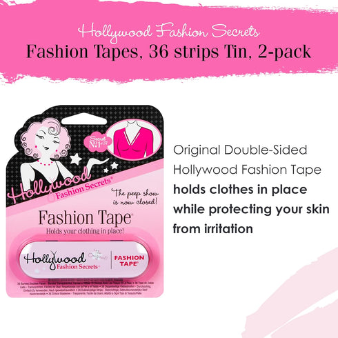 Hollywood Fashion Secrets Medical Quality Double-Stick Fashion Tape, 36 Strips, Tin, 2-Packs...