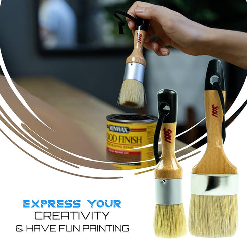 Chalk Paint Brushes Set, Pack of 2 Wax Brush - 2.5 Inches Large, Natural Bristles, Perfect for Furniture Painting, Stencils, Waxing - No Shedding,...