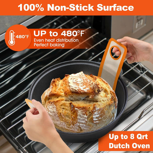 Silicone Bread Sling Oval and Round - Non-Stick & Easy Clean Reusable Oval Silicone Baking Mat for dutch oven. With Long Handles Sourdough Bread B...