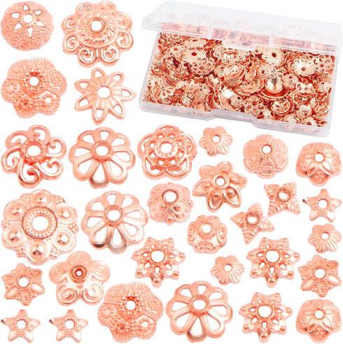 120 Gram Rose Golden Flower End Caps Cone Bead Caps Mixed Styles Spacer Beads Accessories with a Box for DIY Bracelet Necklace Crafts Jewelry Maki...