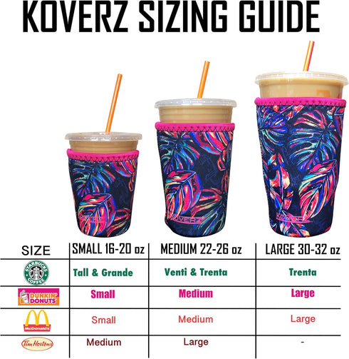Koverz Iced Coffee Sleeve, Insulated Neoprene Cup Sleeve, Fits a 24 Oz. Coffee Cup, Washable and Reusable, Iced Coffee Accessories, Medium Tropics...