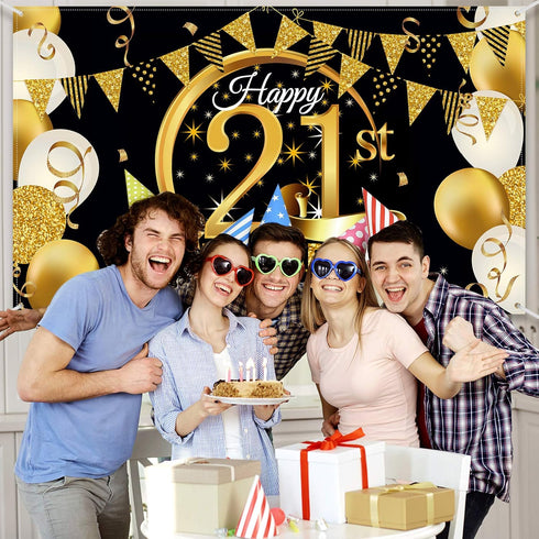Birthday Party Decoration Extra Large Fabric Black Gold Sign Poster for Anniversary Photo Booth Backdrop Background Banner, Birthday Party Supplie...