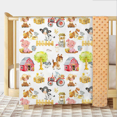 Farm Baby Blankets for Boys Girls, Soft Minky Blanket with Double Layer Dotted Backing, Newborn Travel Blanket for Toddler Nursery Crib Stroller, ...