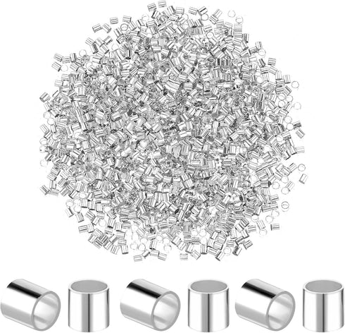 2000 PCS Crimp Beads for Jewelry Making, Teaaha 2mm Crimping Beads Silver Plated Brass Tube Beads Column Stoppers,Tube Crimp End Beads for Earring...