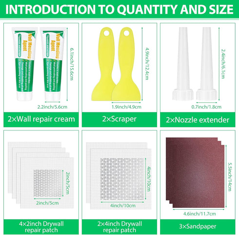 Drywall Repair Kit, Drywall Hole Patch Kit Spackle Puddy Wall Repair Large Hole Patch Kit, Wall Mending Agent with Scraper Easy to Fill The Holes ...