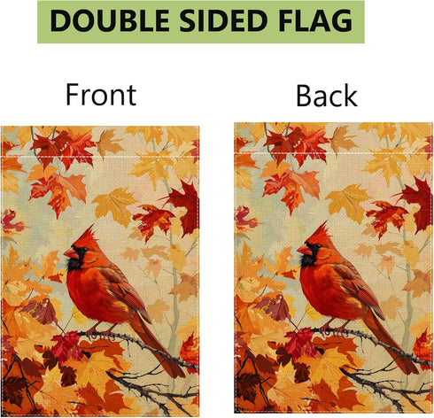 Fall Cardinal Garden Flag, Thanksgiving Red Bird Maple Leaf Garden Flag, Autumn Yard Home Decor Welcome Flag, 12x18 Inch Double Sided Burlap, Outd...