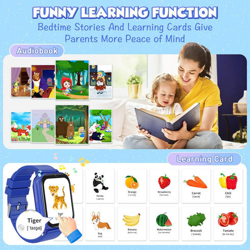 Kids Smart Watches Boys Educational Toys Gifts with Audiobook Learn Card Puzzle Games, HD Touch Screen Camera Music Pedometer Flashlight, Toys for...