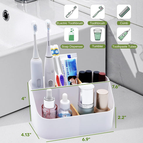 Electric Toothbrush Holders for Bathrooms,White Tooth Brushing Holder,Kids Toothpaste Holder with Bamboo Dividers,Bathroom Countertop Organizer,To...