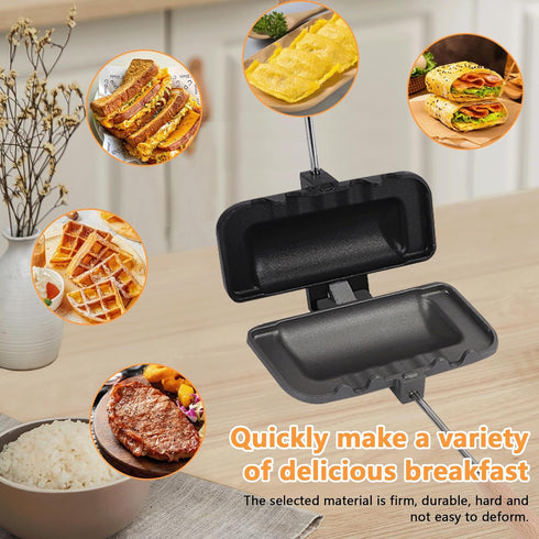 Breakfast Sandwich Maker, Double-Side Hot Dog Toaster, Nonstick Sandwich Baking Pan Hot Dog Bun Pan, Hot Campfire Sandwich Maker With Removable Ha...