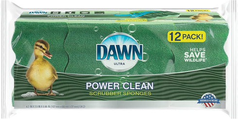 Dawn Power Clean Dual-Sided Scrubber Sponges for Dishwashing, Wave-Shaped Kitchen Sponges for Dish Cleaning, Pack of 12, Green...