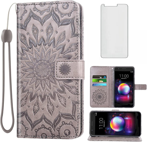 Phone Case for LG K30 2018 5.3/Premier Pro LTE/Phoenix Plus/Harmony 2/K10/Xpression Wallet with Tempered Glass Screen Protector Flip Cover Card Ho...