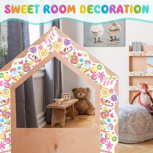 65.6ft Candyland Bulletin Board Border Self Adhesive Scalloped Border Trims Candyland Cutouts Bulletin Board for Candyland Classroom School Door D...