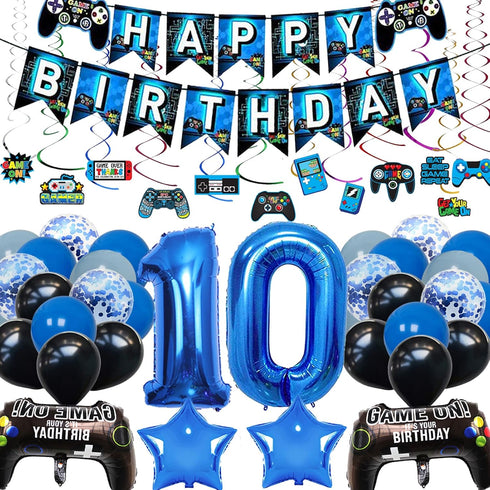 Vlipoeasn Video Game 10th Birthday Decorations for Boys Official Teenager Birthday Decorations 10th Birthday Video Game Party Supplies Blue Gamer ...