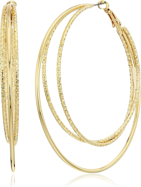 Guess Smooth and Textured Wire Gold Hoop Earrings...