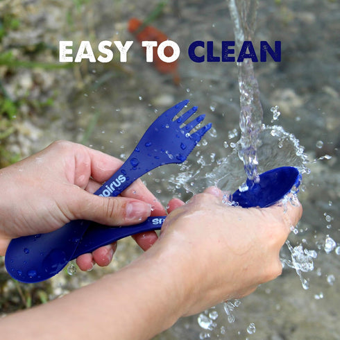 Tapirus 4 Blue Spork to Go Set - Durable and BPA Free Sporks - Spoon, Fork and Knife Combo Utensils Flatware - Mess Kit for Camping, Hunting and O...