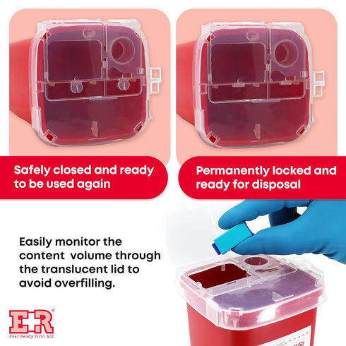 Ever Ready First Aid Sharps Container with Split Lid Design and Locking Mechanism for Sharp Waste Disposal, 1 Quart...