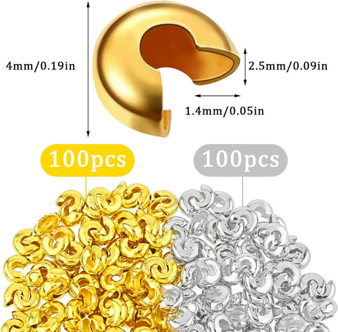200pcs 5mm Crimp Bead Knot Covers Metal Half Round Open Crimp Beads Knot Covers Caps Jewelry Crimp Covers for Craft Supplies DIY Jewelry Making Ac...