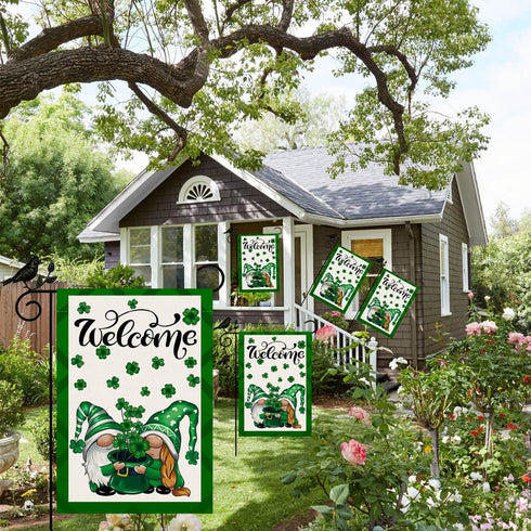 ST PATRICKS DAY Garden Flag 12x18 Inches,Gnome Garden Flag with Clover Design, Weather-Resistant, Double-Sided, Rust-Free, Hardware Not Included, ...