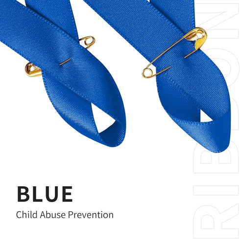 200 Pieces Blue Satin Awareness Ribbons with Safety Pins 1.4 x 3 inch...
