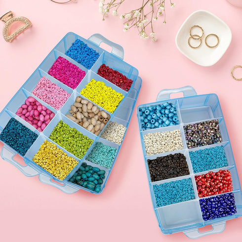 3-Layer Stackable Craft Organizer Box - Stackable Storage with 30 Adjustable Compartments for Jewelry, Sewing Notions & Lego Storage...