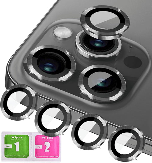 [2 Sets Compatible with iPhone 12 Pro, 12 Mini & iPhone 12 Camera Lens Protector, Tempered Glass Clear Camera Cover Screen Protector Metal Ring Ac...