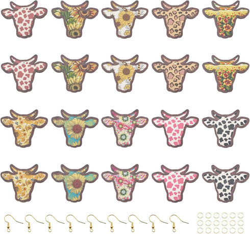 Craftdady 40Pcs Wood Cow Charms Earring Making Kit Sunflower Cattle Boho Pendants with Brass Jump Ring & Earring Hooks for Crafts DIY Keychain Jew...