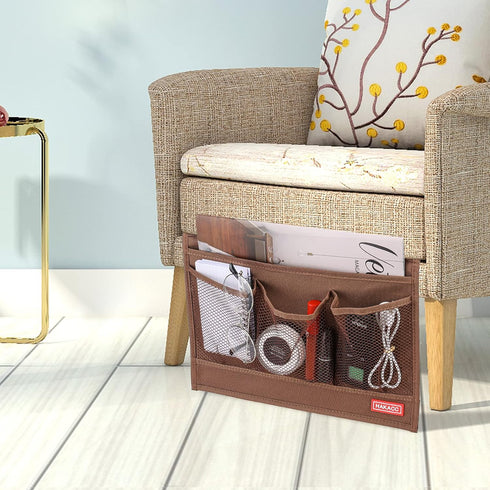 HAKACC Bedside Organizer, Bedside Storage Caddy Organizer with Hanging Pocket, Remote Holder for Bed Accessories, Brown...