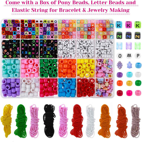 Bead Bracelet Making Kit, Shynek Bead Friendship Bracelets Kit with Pony Beads Letter Beads Charm Beads and Elastic String for Bracelet and Jewelr...